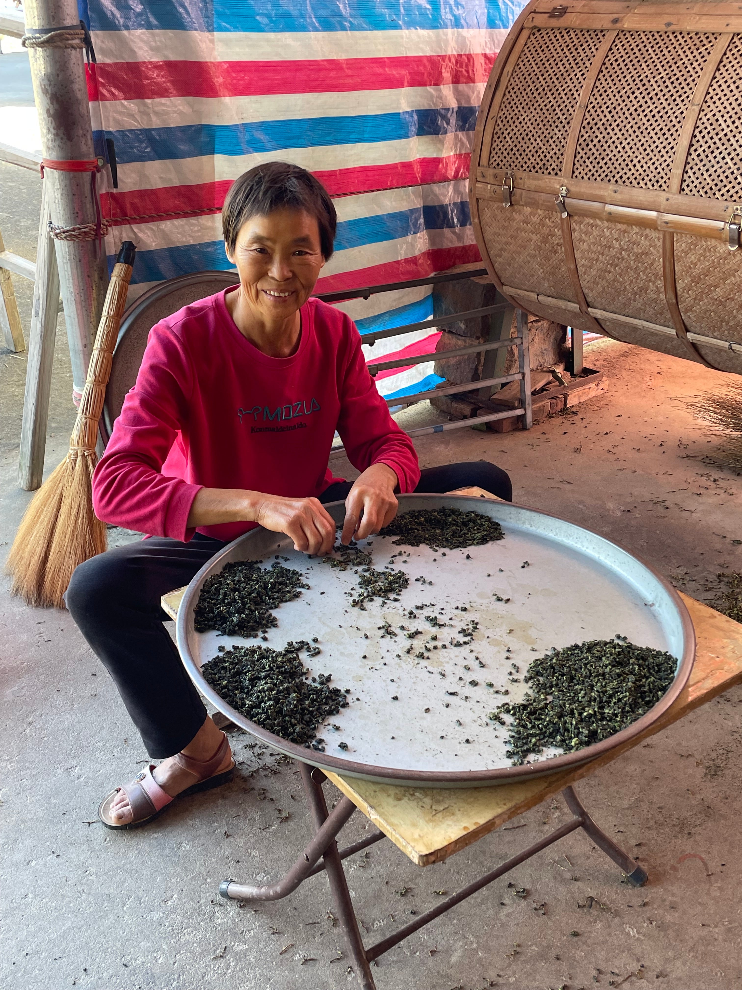 Séparation à la main des tiges et feuilles du Fo Shou frais